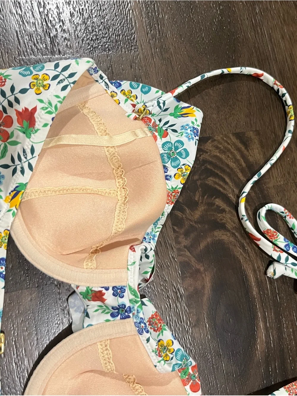 J Crew x Liberty of London White Floral Bikini Top Ruffles Underwire 34A 34 A
